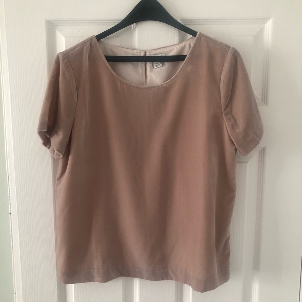 JCrew  Lt Pink Velvet Sz M Short Sleeve Top